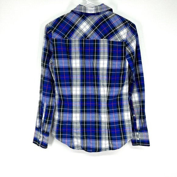 J.Crew Perfect Shirt Blue Tartan Plaid Button Down Long Sleeve Top - Picture 7 of 11
